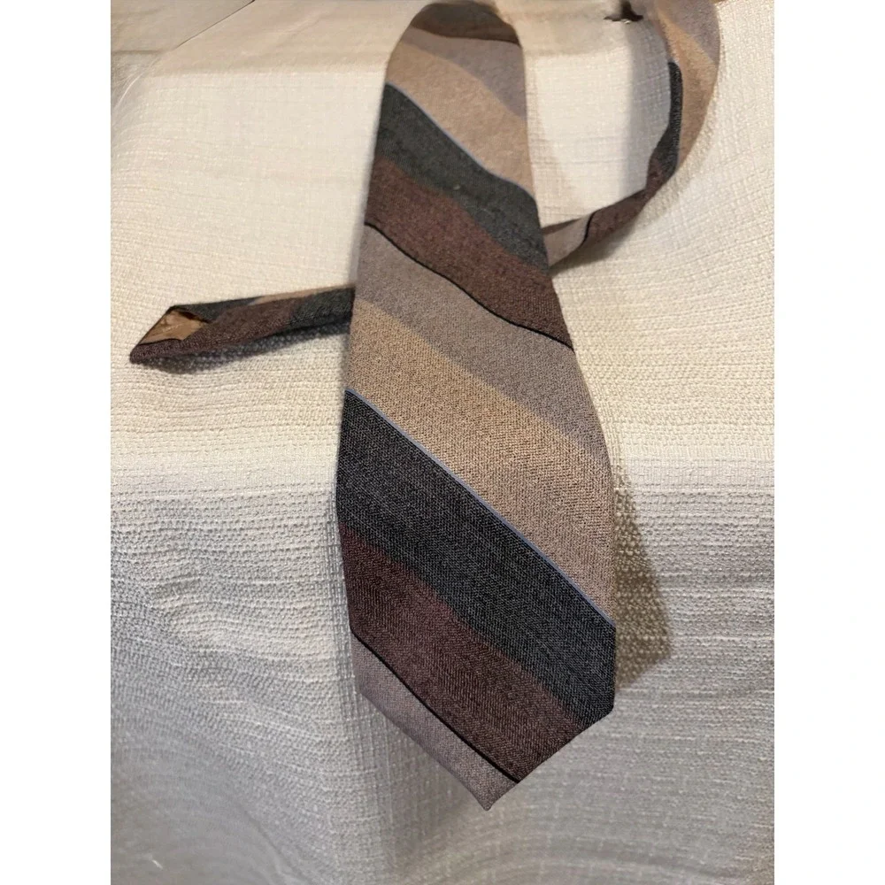 Vintage Paco Rabanne‎ Wide Striped Silk Tie in Purple Varied Grays and Pale Blue